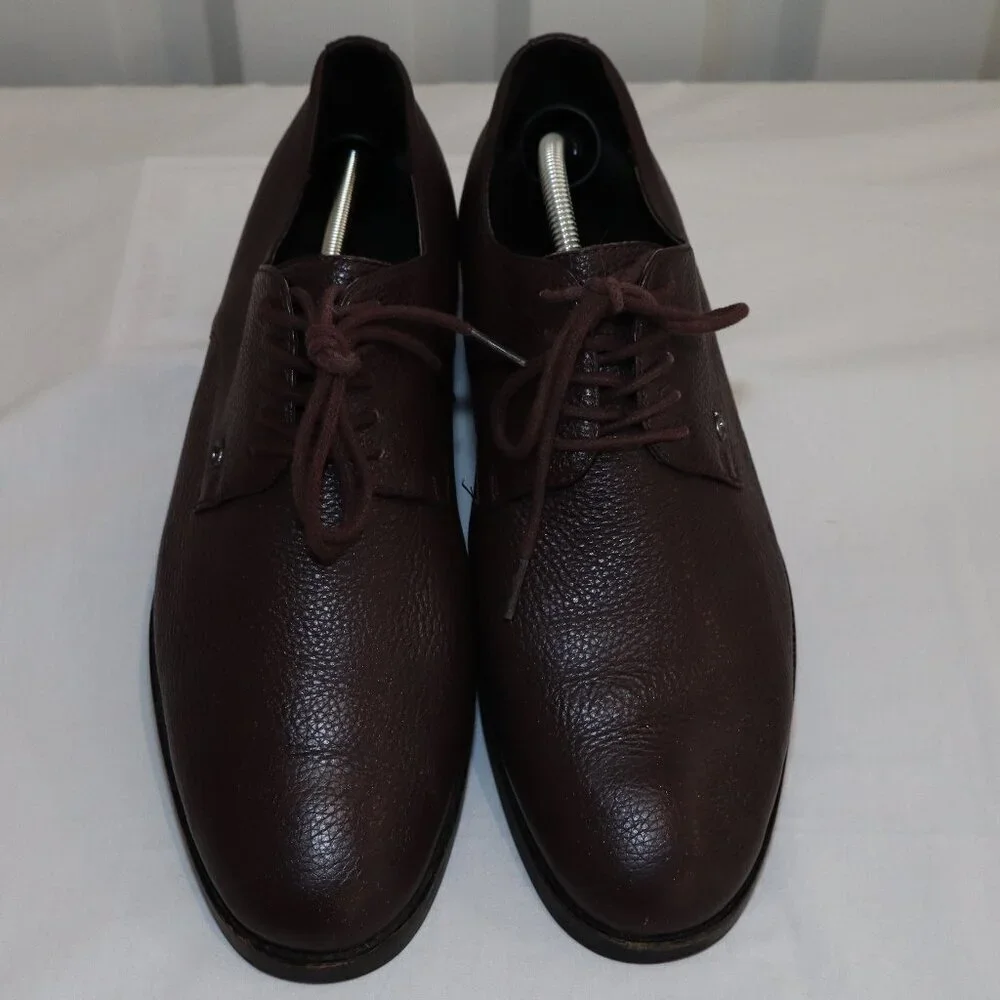 Coach Men\'s Derby Brown Pebbled Leather Shoes Size 11.5 Style FG2991 GUC Lace New Coach Derby Dark Saddle Brown Leather Plain Toe Boots  main image 4